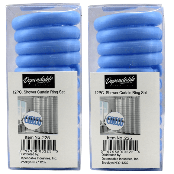2 Packs of 12 Plastic Locking Round Hook Easy Gliding Shower Curtain Rings Fits All Standard Size Shower Rods (Light Blue)