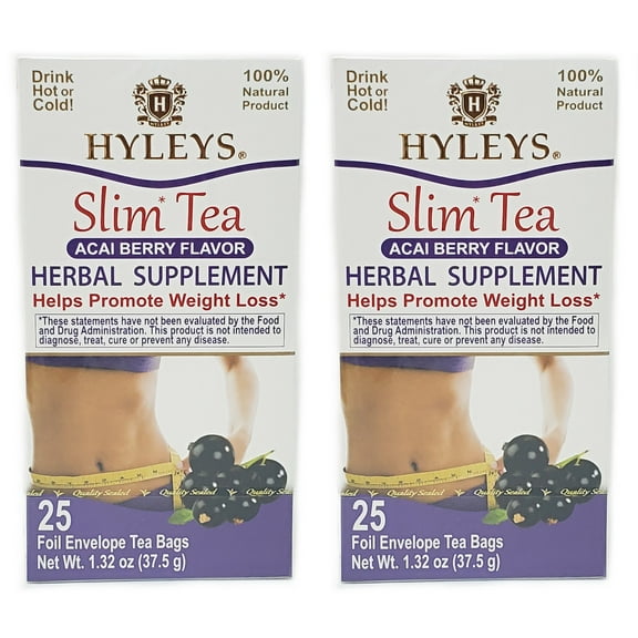 2 Packs of Hyleys Slim Tea Acai Berry, 25 teabags each