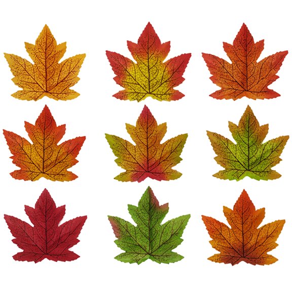 2 Packs of Artificial Maple Leaf Decorations, Simulation Leaves for Party and Home Ornament, Random Colors, 50 Pieces per Pack