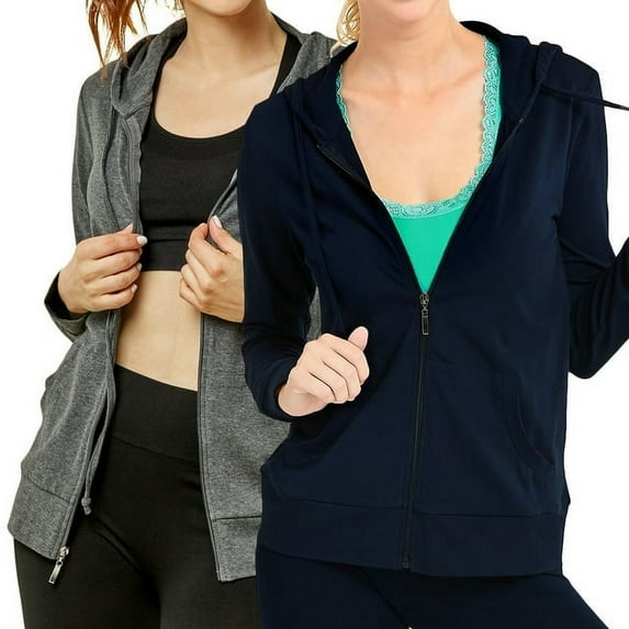 2 Packs of TheLovely Women's Lightweight Cotton Blend Long Sleeve Zip Up Thin Hoodie Jacket