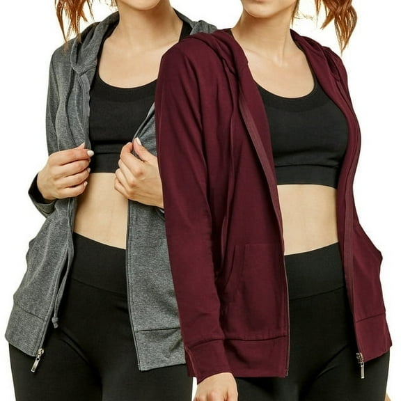2 Packs of TheLovely Women's Lightweight Cotton Blend Long Sleeve Zip Up Thin Hoodie Jacket