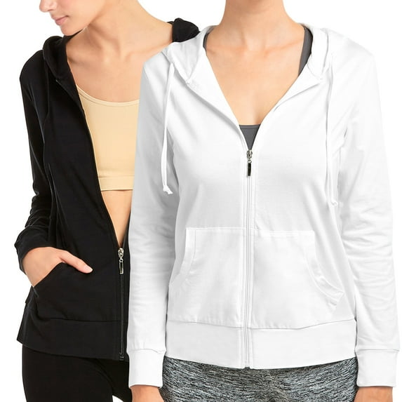 2 Packs of TheLovely Women's Lightweight Cotton Blend Long Sleeve Zip Up Thin Hoodie Jacket