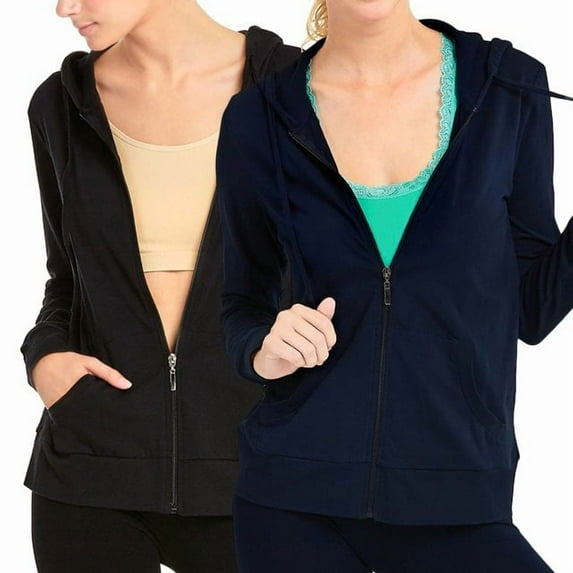 2 Packs of TheLovely Women's Lightweight Cotton Blend Long Sleeve Zip Up Thin Hoodie Jacket
