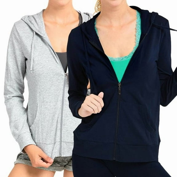 2 Packs of TheLovely Women's Lightweight Cotton Blend Long Sleeve Zip Up Thin Hoodie Jacket