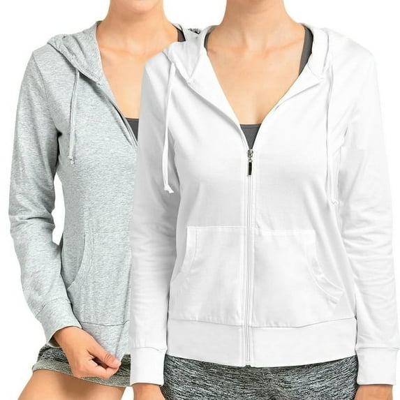 2 Packs of TheLovely Women's Lightweight Cotton Blend Long Sleeve Zip Up Thin Hoodie Jacket
