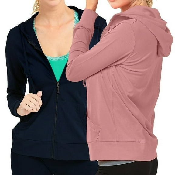 2 Packs of TheLovely Women's Lightweight Cotton Blend Long Sleeve Zip Up Thin Hoodie Jacket
