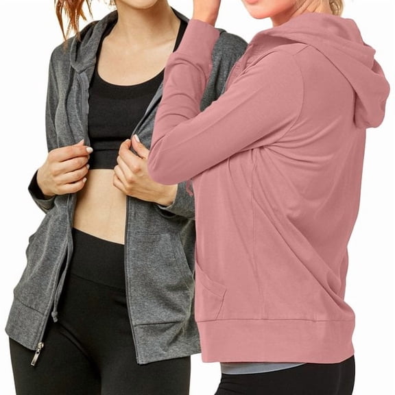 2 Packs of TheLovely Women's Lightweight Cotton Blend Long Sleeve Zip Up Thin Hoodie Jacket