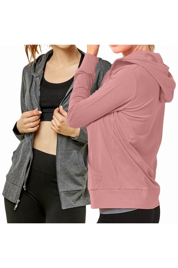 2 Packs of TheLovely Women's Lightweight Cotton Blend Long Sleeve Zip Up Thin Hoodie Jacket