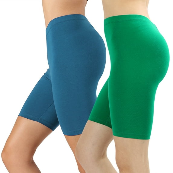 2 Packs of Womens & Plus Soft Cotton Stretch Knee Length Leggings Fitness Sport Biker Shorts
