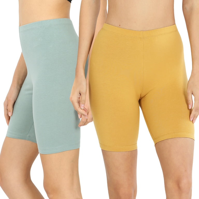 2 Packs of Womens & Plus Soft Cotton Stretch Knee Length Leggings Fitness  Sport Biker Shorts
