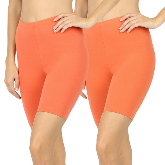 2 Packs of Womens & Plus Soft Cotton Stretch Knee Length Leggings Fitness Sport Biker Shorts