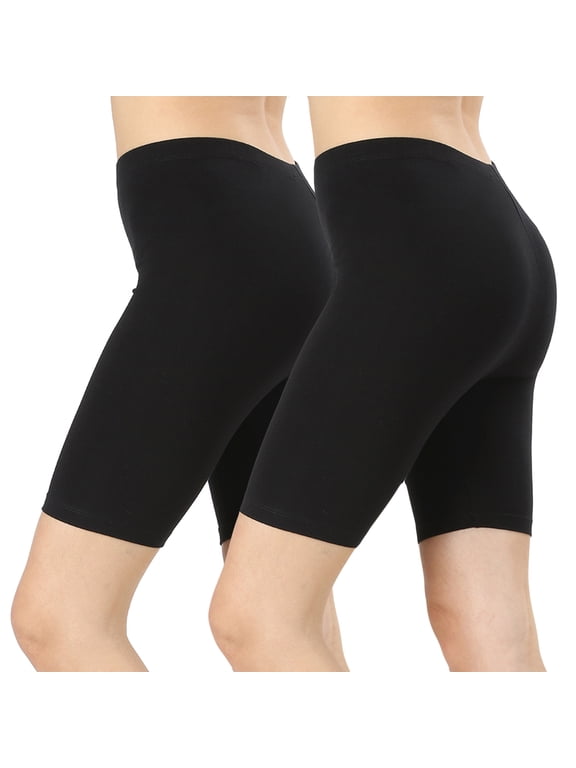 2 Packs of Womens & Plus Soft Cotton Stretch Knee Length Leggings Fitness Sport Biker Shorts