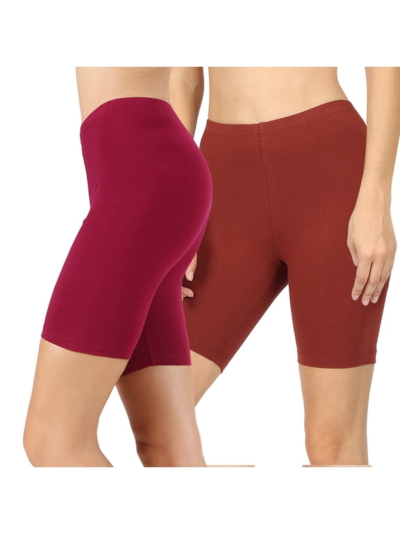 2 Packs of Womens & Plus Soft Cotton Stretch Knee Length Leggings Fitness Sport Biker Shorts