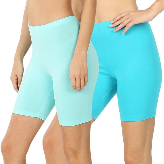 2 Packs of Womens & Plus Soft Cotton Stretch Knee Length Leggings Fitness Sport Biker Shorts