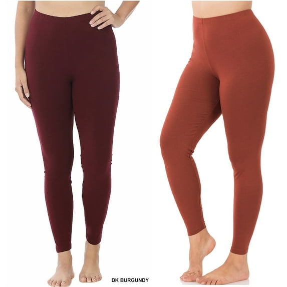 2 Packs of Zenana Women Premium Cotton High Waist Full Ankle Length Leggings