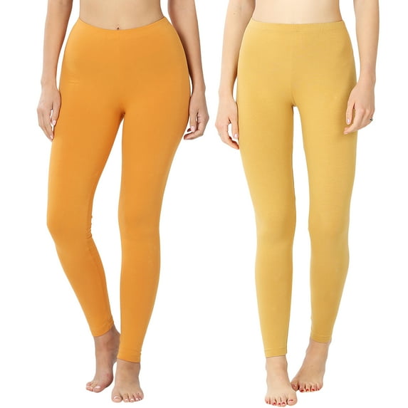 2 Packs of Zenana Women Premium Cotton High Waist Full Ankle Length Leggings