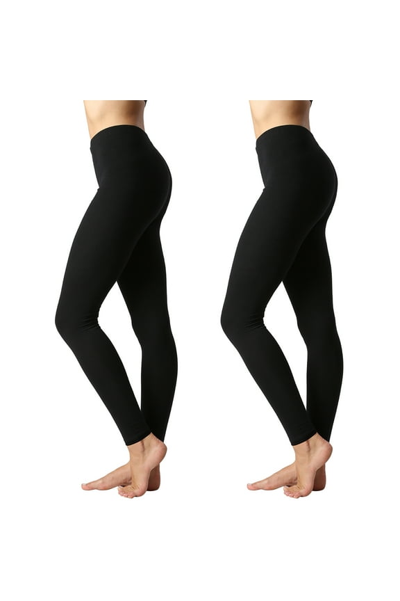 2 Packs of Zenana Women Premium Cotton High Waist Full Ankle Length Leggings