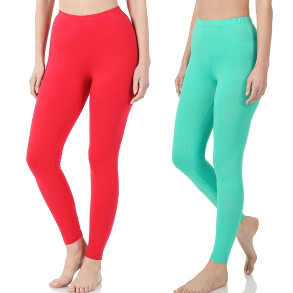 2 Packs of Zenana Women Premium Cotton High Waist Full Ankle Length Leggings