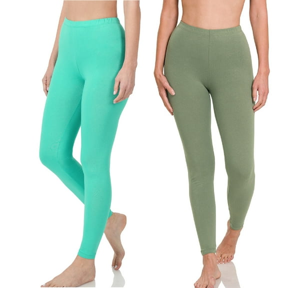 2 Packs of Zenana Women Premium Cotton High Waist Full Ankle Length Leggings