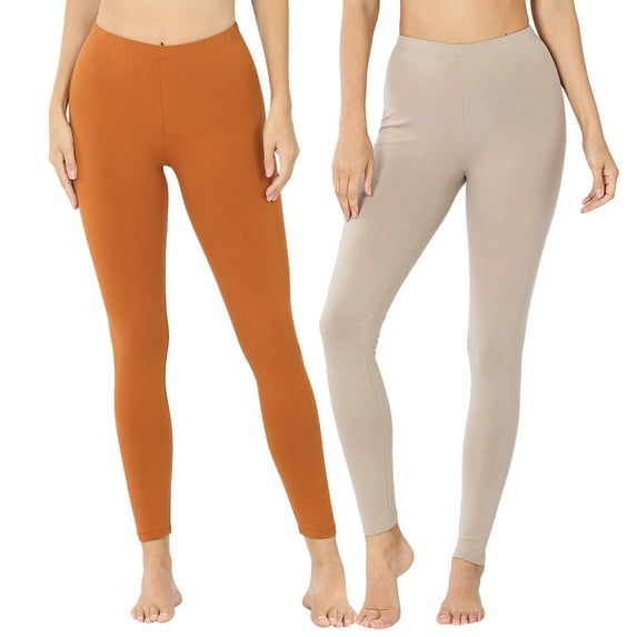 2 Packs of Zenana Women Premium Cotton High Waist Full Ankle Length Leggings