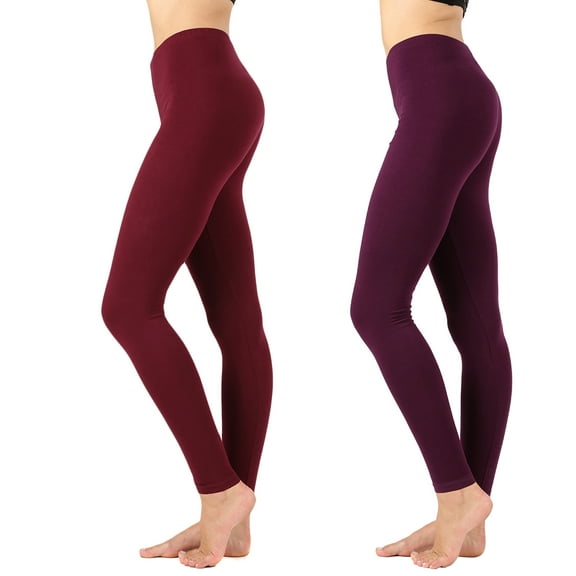 2 Packs of Zenana Women Premium Cotton High Waist Full Ankle Length Leggings