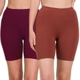 thumbnail image 1 of 2 Packs of Zenana Womens & Plus Soft Cotton Stretch Mid Thigh Length Fitness Sport Biker Shorts, 1 of 5