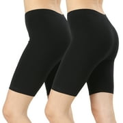 2 Packs of Zenana Womens & Plus Soft Cotton Stretch Mid Thigh Length Fitness Sport Biker Shorts