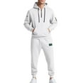 thumbnail image 1 of 2 Pacs Mens Sweatsuits Solid Causal Athletic Hoodies Long Sleeve Sweatshirts Drawstring Hooded Zipper Sweatshirts Tops Outdoor Fashion Leisure Hoodie Loose Fit Sweatpants with Pockets 2 Packs, 1 of 7