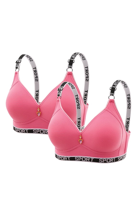 2 Pacs Sports Letter Bras for Womens Full Coverage Shelf Support Push-Up Bras One Piece Seamless Bra Full Coverage Shelf Bralettes Everyday Wirefree Comfortable Support Underwear