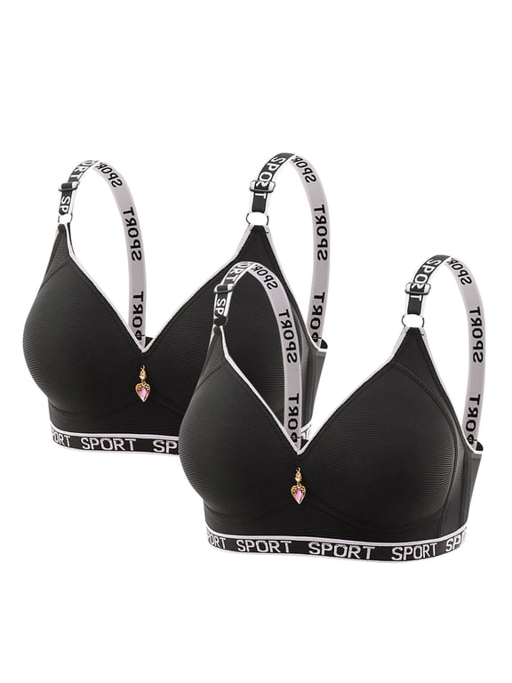 2 Pacs Sports Letter Bras for Womens Full Coverage Shelf Support Push-Up Bras One Piece Seamless Bra Full Coverage Shelf Bralettes Everyday Wirefree Comfortable Support Underwear