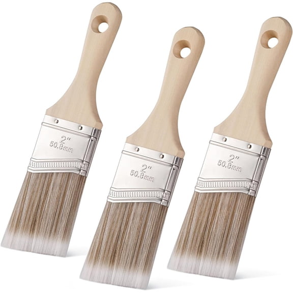 2" Paint Brushes, 3 Pack Angle Paint Brush Set for Latex and Oil Paints & Stains, Home Improvement Cut-in Trim Brush