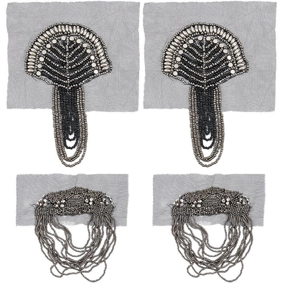 2 Pair 2 Styles Punk Tassel Epaulette Detachable Iron Rivet Shoulder Epaulet Pin Badge Gunmetal Shoulder Insignia with Glass Beads for Man Woman Leather Jacket Windbreaker Coat for DIY