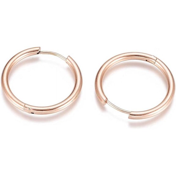 2 Pair 304 Stainless Steel Hoop Earrings Earrings with 316 Surgical Stainless Steel Pin Rose Gold Ring Trendy Jewelry for DIY Jewelry Crafts Making 25x2.5mm Pin: 0.9mm