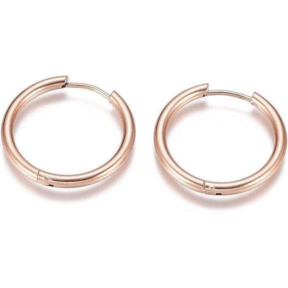 2 Pair 304 Stainless Steel Hoop Earrings Earrings with 316 Surgical Stainless Steel Pin Rose Gold Ring Trendy Jewelry for DIY Jewelry Crafts Making 25x2.5mm Pin: 0.9mm 304 Stainless Steel