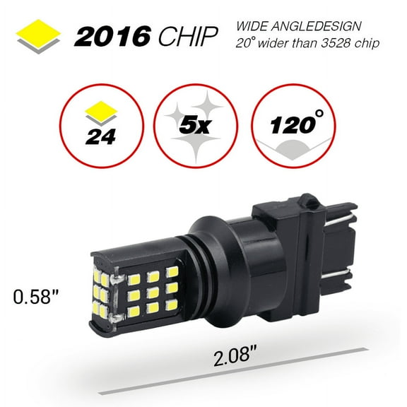 2 Pair 3157 LED White Bulbs, SUPER Bright for Reverse/Brake/Tail Stop Light 24-SMD with 1190 Lumens