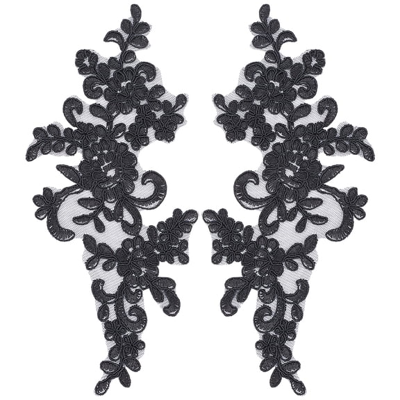 2 Pair 3D Beaded Flower Sequence Lace Applique Motif Sew On Embroidered Lace Applique Wedding Dress Bride's Headdress Adornment Patch diy