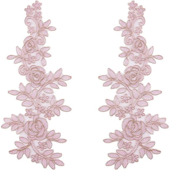 2 Pair 3D Embroidered Flower Sew on Applique Motif Embroidery Lace Patches Appliques Wedding Dress Bride's Headdress Adornment Patch for Clothes Sewing Craft Decor Jeans Embellishments Pink