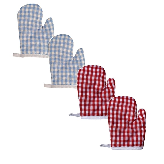 2 Pair /4 Pcs Kids Oven Mitts for Play Kitchen, 7.08 x 4.72'', Thin Toddler Oven Mitts, Children Microwave Gill Glove for Safe Cooking Backing BBQ Griddle Game Accessories, Age 2-8