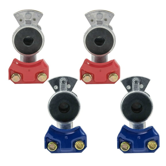 (2 Pair/4 Pcs) Universal Glad Hand Set for Semi Trucks - (2 Red/ 2 Blue) Aluminum Gladhand for Semi Trailers, Tractors, RVs - Emergency Service Airline Air Brake Hose Parts