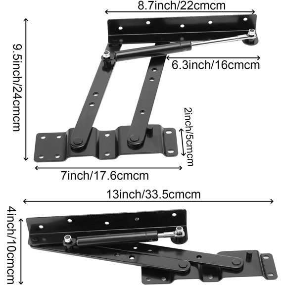 2 Pair 50kg/100lbs Folding Lift up Top Table, Gas Hydraulic Hinge Hardware, Lifting Frame Desk Mechanism Spring Hinge Bracket with 60 Screws, Tea Coffee Table Furniture Accessories
