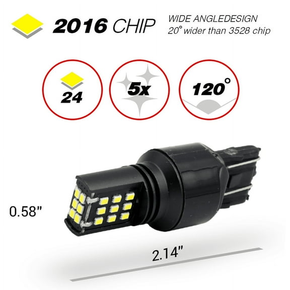 2 Pair 7443 White LED Bulbs for Reverse/Brake/Stop Light Lamps with 1190 Lumens