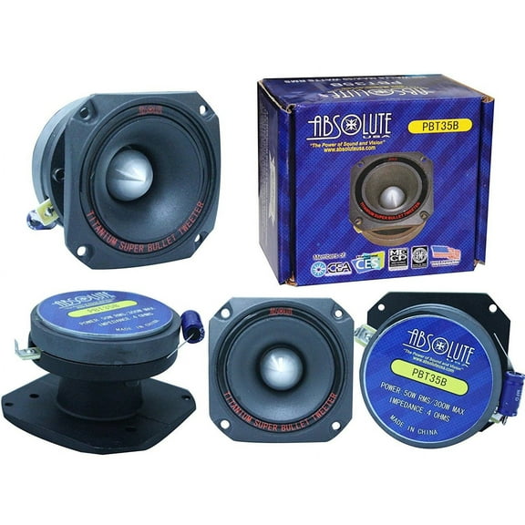 2 Pair Absolute USA PBT35B 3.5-Inch Titanium Bullet High Compression Tweeter with 10 Oz Ferrite Magnet for Car, Van, ATV, UTV, Marine, Boat, Motorcycle, Motorsports, and Competition
