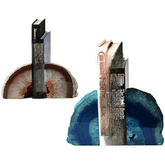 2 Pair Agate Stone Bookends for Books, with Rubber Bumpers$$Home Decor, Kitchen, & Other