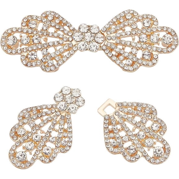 2 Pair Alloy Rhinestone Cloak Clasp Fasteners 65mm/2.5 inch Gold Bowknot Interlocking Belt Buckle for Sweaters Dresses Scarves Cardigan Shirts Jackets