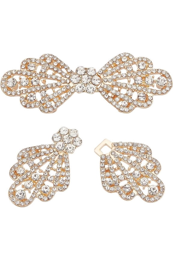 2 Pair Alloy Rhinestone Cloak Clasp Fasteners 65mm/2.5 inch Gold Bowknot Interlocking Belt Buckle for Sweaters Dresses Scarves Cardigan Shirts Jackets