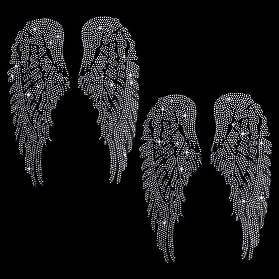 2 Pair Angel Wing Iron on Transfer Decal Rhinestone Heat Transfer Bling Patch Personalized Wing Print Clothing Repair Applique for DIY