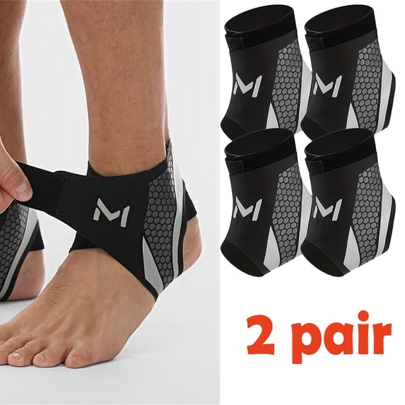2 Pair Ankle Brace Compression Support Stabilizer for Men Women, Ankle Support with Adjustable Wrap for Sports Training & Daily Activity, Breathable Neoprene Sleeve Sports Brace, Lightweight - Gray