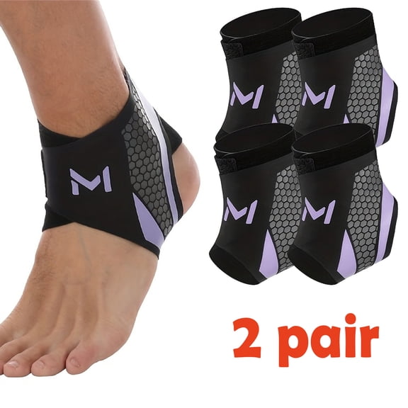 2 Pair Ankle Brace Compression Support Stabilizer for Men Women, Ankle Support with Adjustable Wrap for Sports Training & Daily Activity, Breathable Neoprene Sleeve Sports Brace, Lightweight - Purple