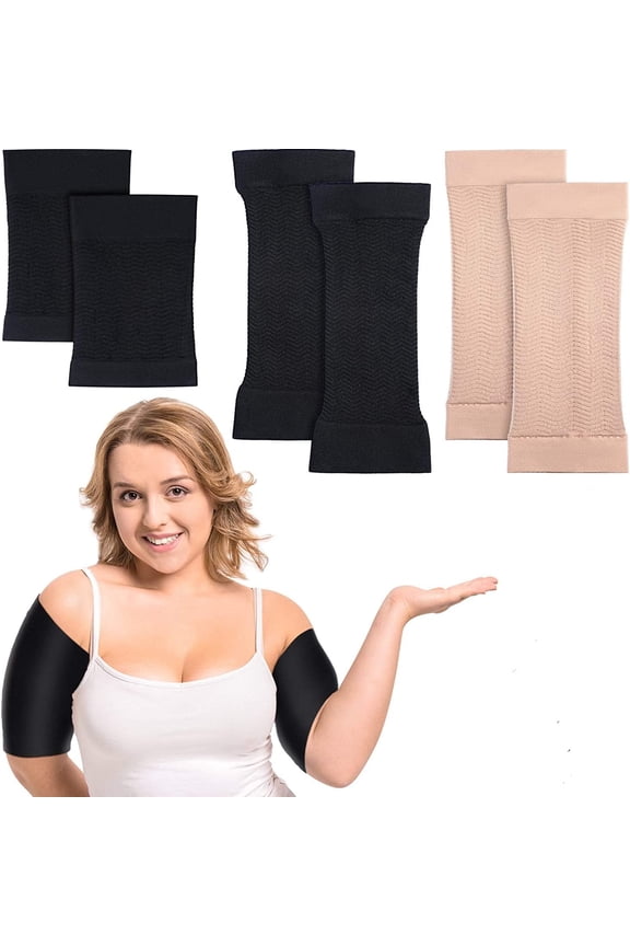 2 Pair Arm Sleeves for Plus Size Women, Slim Upper Arm Compression Shapers Wraps, 1 Pair Calf Compression Sleeves Included