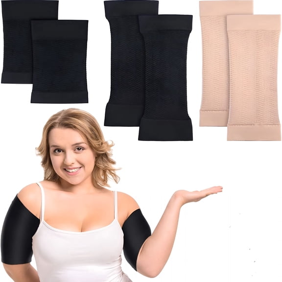 2 Pair Arm Sleeves for Plus Size Women,Slim Upper Arm Compression Shapers Wraps,1 Pair Calf Compression Sleeves Included